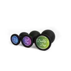 Анальна пробка силіконова чорна з написом Use me Daddy OKOVA розмір L