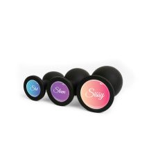 Анальная пробка силиконовая черная с надписью Slave OKOVA размер S