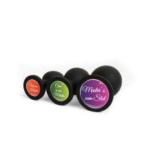 Анальная пробка силиконовая черная с надписью Use me Master OKOVA размер S