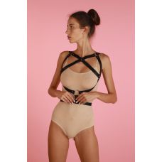 Портупея женская дня груди ручной работы из натуральной кожи черного цвета Love Style В15