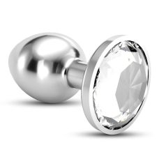 Анальна пробка металева срібляста із прозорим каменем Crushious Bijou розмір S