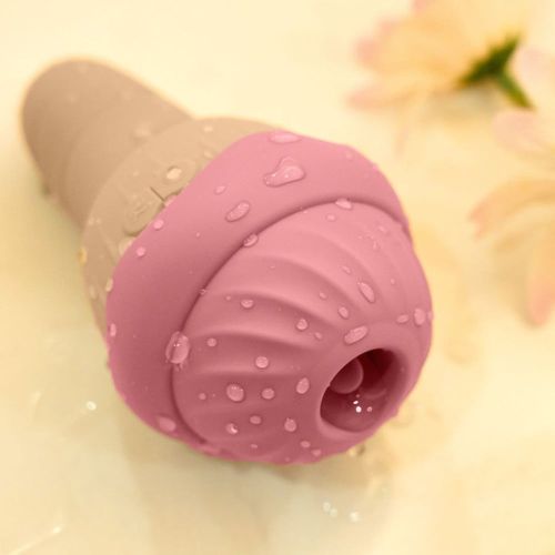 Вібратор та вакуумний стимулятор з язичком у формі морозива бежево-рожевого кольору Sweet Em