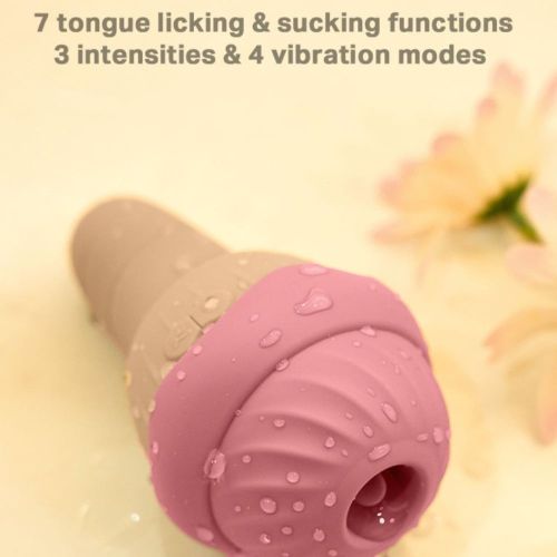 Вібратор та вакуумний стимулятор з язичком у формі морозива бежево-рожевого кольору Sweet Em