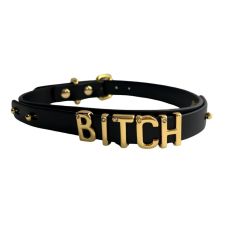 Чокер с надписью BITCH из итальянской кожи черный с золотой фурнитурой UPKO размер One Size