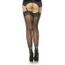 Панчохи високі з мереживним верхом чорного кольору та з поздовжнім заднім швом зі стразами та білими бантиками Leg Avenue