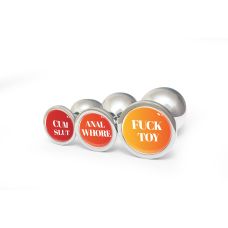 Анальна пробка металева срібляста з написом Anal Whore OKOVA розмір M