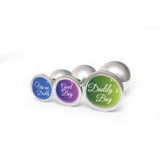 Анальна пробка металева срібляста з написом Use me Daddy OKOVA розмір M