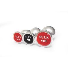 Анальна пробка металева срібляста з написом Fuck you OKOVA розмір M