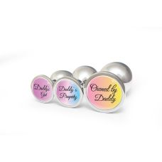 Анальна пробка металева срібляста з написом Daddy's Property OKOVA розмір L