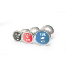 Анальная пробка металлическая серебристая с надписью Use me Sir OKOVA размер L