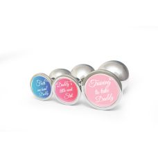 Анальная пробка металлическая серебристая с надписью Daddy's little anal Slut OKOVA размер S