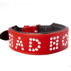 Ошейник с надписью Bad Boy из натуральной кожи красный DS Fetish 