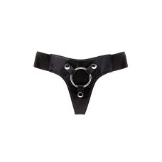 Трусики для страпона с кольцом из натуральной кожи черные RealRock Elastic Harness размеры S-XL