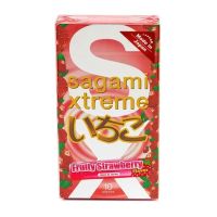 Презервативы супертонкие из натурального латекса с ароматом клубники Sagami Xtreme Strawberry 10 штук