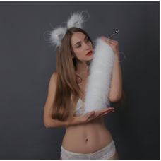 Анальний хутряний хвіст без пробки Білий OKOVA 500 мм