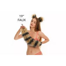 Анальний хутряний хвіст єнота без пробки Помаранчевий із чорним OKOVA 500 мм