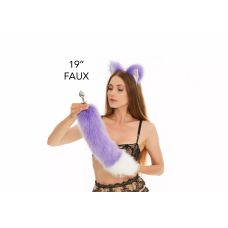 Анальний хутряний хвіст без пробки Фіолетовий з білим кінчиком OKOVA 500 мм