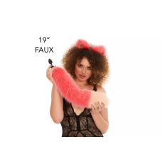 Анальний хутряний хвіст без пробки Яскраво-рожевий з персиковим кінчиком OKOVA 500 мм