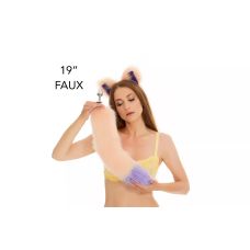 Анальний пухнастий хутряний хвіст без пробки Персиковий з фіолетовим кінчиком OKOVA 500 мм