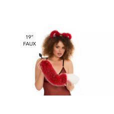 Анальний хутряний пухнастий хвіст без пробки Темно-червоний з білим кінчиком OKOVA 500 мм