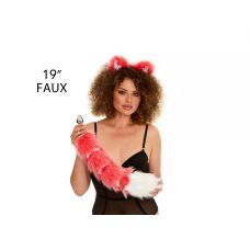 Анальний хвіст із стрічкою без пробки Яскраво-рожевий із білим кінчиком OKOVA 500 мм