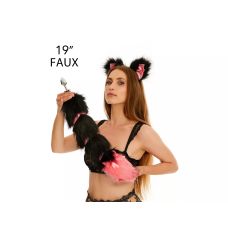 Анальний хвіст зі стрічкою без пробки Чорний з яскраво-рожевим кінчиком OKOVA 500 мм