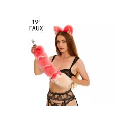 Анальний хвіст із стрічкою без пробки Яскраво-рожевий із персиковим кінчиком OKOVA 500 мм