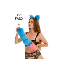 Анальный хвост с лентой без пробки Ярко голубой с ярко розовым кончиком OKOVA 500 мм