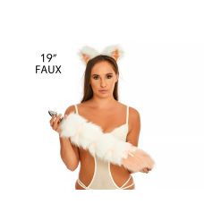 Анальный хвост с лентой без пробки Белый с персиковым кончиком OKOVA 500 мм