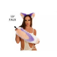 Анальный меховой хвост без пробки Трехцветный Персиковый фиолетовый белый с персиковым кончиком OKOVA 500 мм