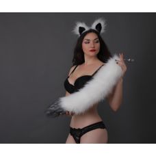 Анальний хутряний пухнастий хвіст без пробки Білий із чорнобурим кінчиком OKOVA 600 мм