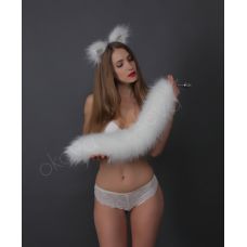 Анальний пухнастий хутряний хвіст без пробки Білий OKOVA 600 мм