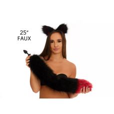 Анальний хутряний хвіст без пробки Чорний з темно-червоним кінчиком OKOVA 600 мм