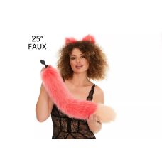 Анальний хутряний хвіст без пробки Яскраво-рожевий з персиковим кінчиком OKOVA 600 мм