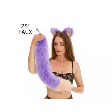 Анальный меховой хвост без пробки Фиолетовый с персиковым кончиком OKOVA 600 мм