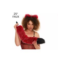 Анальний хутряний пухнастий хвіст без пробки Темно-червоний з чорним кінчиком OKOVA 600 мм