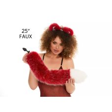 Анальний хутряний пухнастий хвіст без пробки Темно-червоний з білим кінчиком OKOVA 600 мм