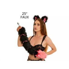 Анальний хвіст зі стрічкою без пробки Чорний з яскраво-рожевим кінчиком OKOVA 600 мм