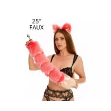 Анальний хвіст із стрічкою без пробки Яскраво-рожевий із персиковим кінчиком OKOVA 600 мм