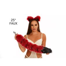 Анальний хвіст зі стрічкою без пробки Темно-червоний з чорним кінчиком OKOVA 600 мм