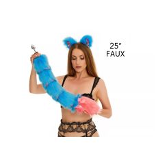 Анальный хвост с лентой без пробки Ярко голубой с ярко розовым кончиком OKOVA 600 мм