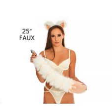 Анальный хвост с лентой без пробки Белый с персиковым кончиком OKOVA 600 мм