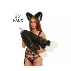 Анальный тройной меховой хвост без пробки Чернобурый с белым кончиком OKOVA 600 мм