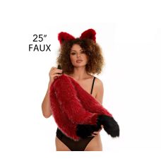 Анальный тройной меховой хвост без пробки Темно красный с черным кончиком OKOVA 600 мм