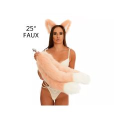 Анальный тройной меховой хвост без пробки Персиковый с белым кончиком OKOVA 600 мм