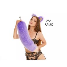 Анальний хутряний пухнастий хвіст без пробки Фіолетовий з персиковим кінчиком OKOVA 600 мм