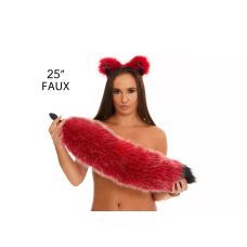 Анальний хутряний пухнастий хвіст без пробки Темно-червоний з чорним кінчиком OKOVA 600 мм