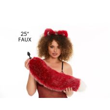 Анальний хутряний пухнастий хвіст без пробки Темно-червоний з білим кінчиком OKOVA 600 мм