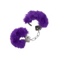 Металлические наручники для БДСМ с мехом фиолетовые California Exotic
