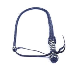 Плетка нагайка с твердым наконечником кожаный сине белый DS Fetish  